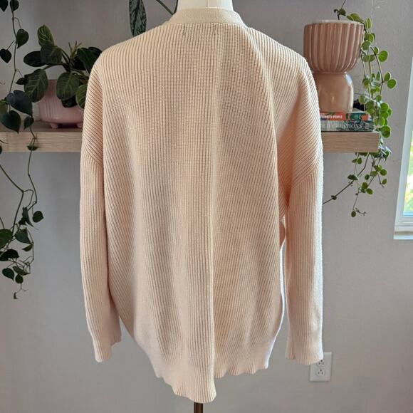Lillusory Oversized Button-Front Cardigan Sweater Beige Ribbed Knit Size M - Picture 2 of 10